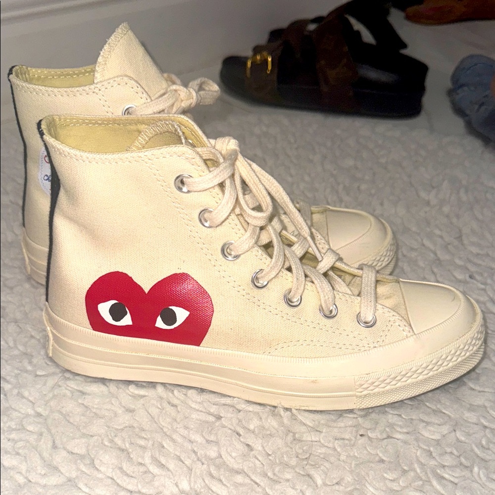 Converse Cream High-Tops “ Comme des Garcons” edition 
with Red Heart